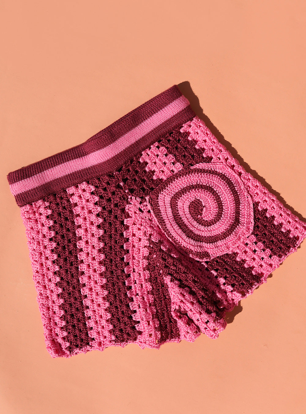 Plum & Pink Swirl Crochet Shorts
