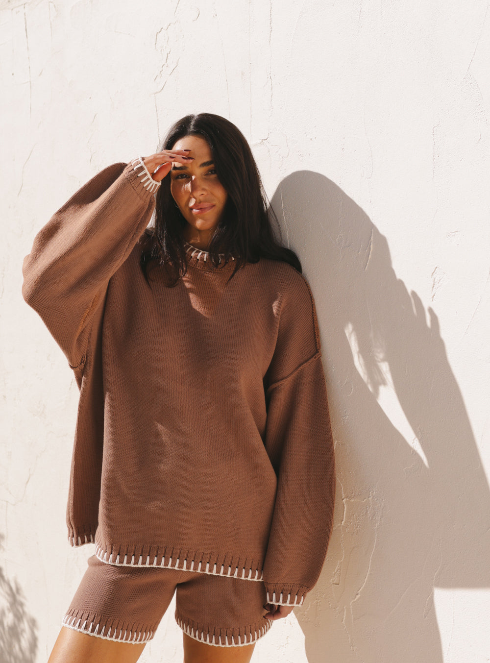 Mocha Stitched Knit Jumper