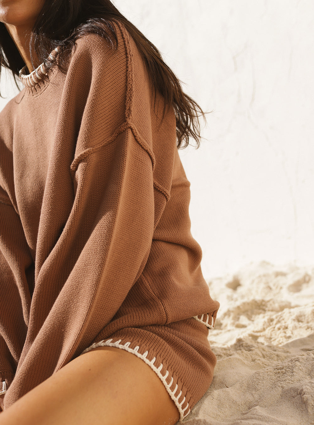 Mocha Stitched Knit Short